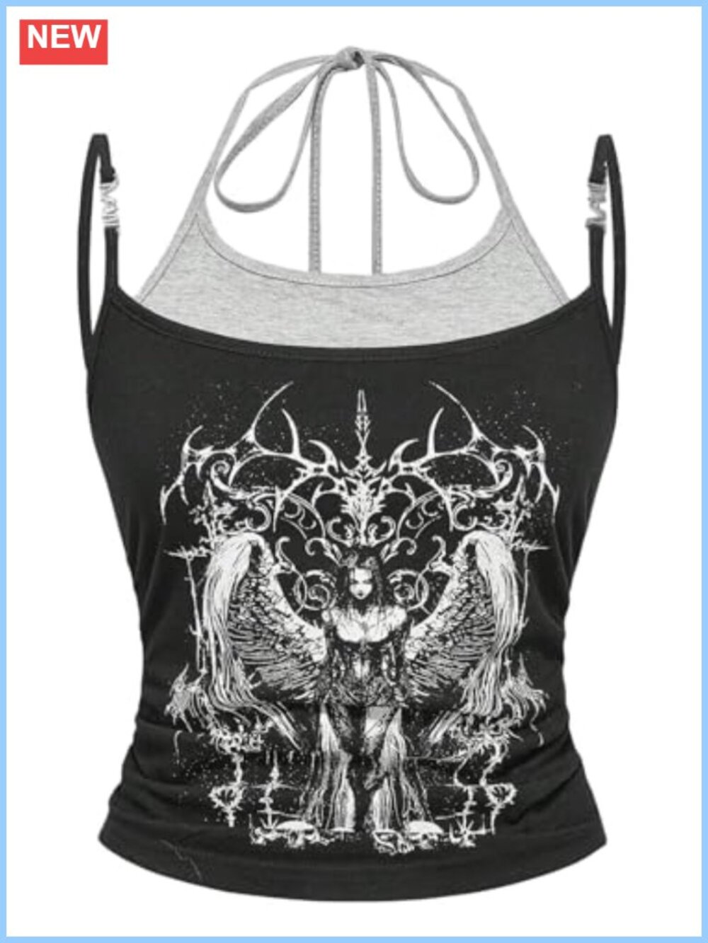 Women's Y2K Gothic Halter Tie Back Ruched Crop Top Slim Fit Sleeveless